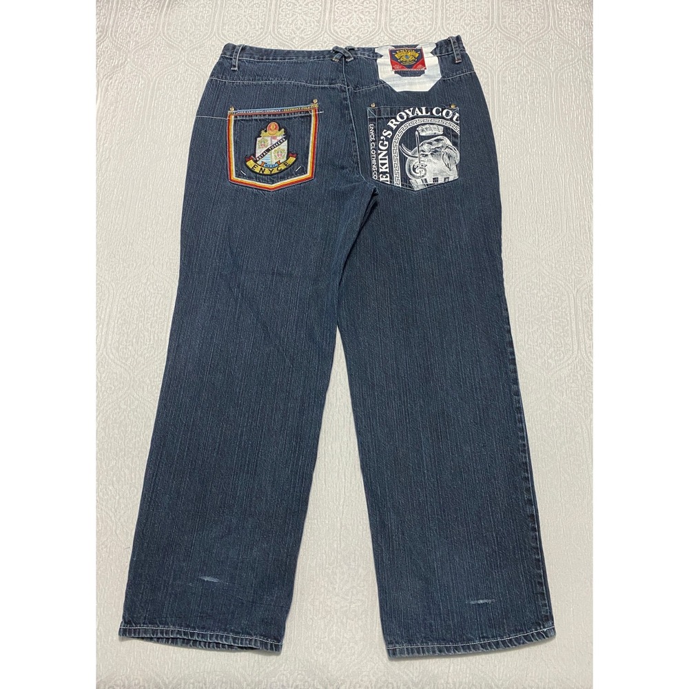 Enyce Elephant Polo Collection Jeans Mens Size 42 Blue Wide Leg Logo Embroidered